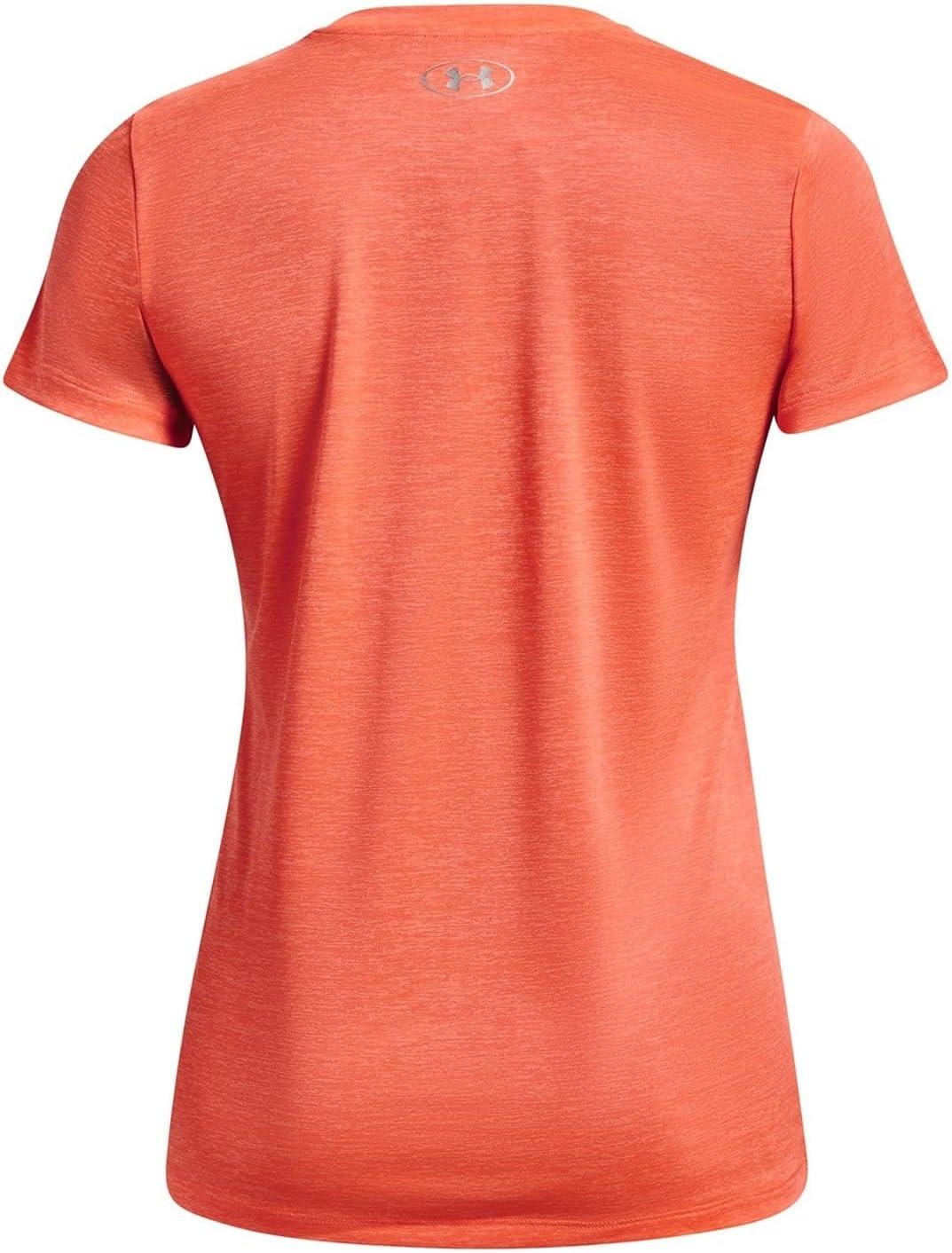 image:imageUnder Armour Womens Tech VNeck Twist ShortSleeve TShirt879 After Burn White Metallic Silver