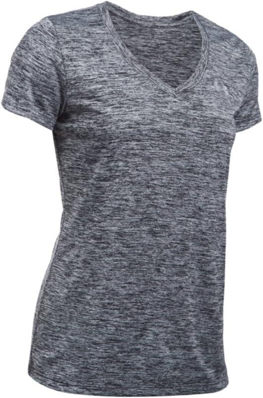 image:imageUnder Armour Womens Tech VNeck Twist ShortSleeve TShirtBlack Metallic Silver