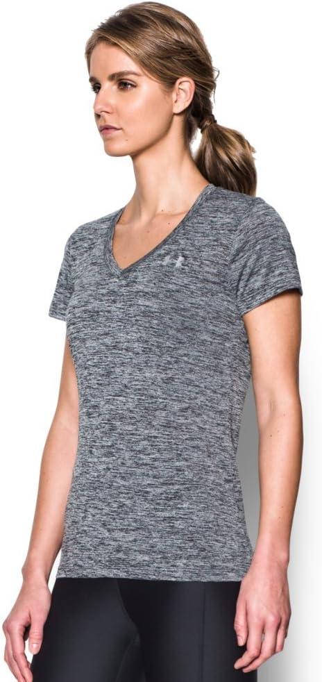 image:imageUnder Armour Womens Tech VNeck Twist ShortSleeve TShirtBlack Metallic Silver
