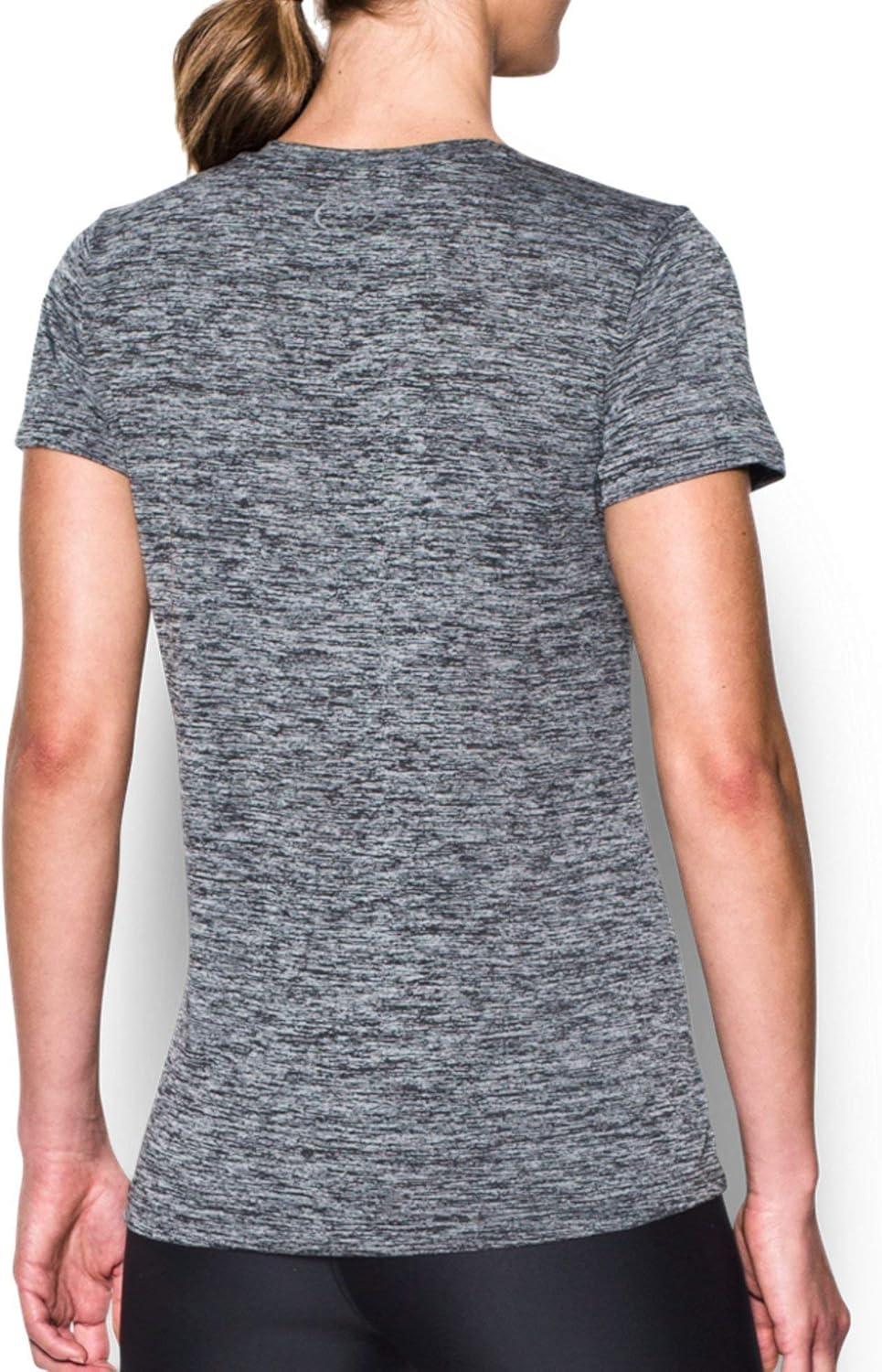 image:imageUnder Armour Womens Tech VNeck Twist ShortSleeve TShirtBlack Metallic Silver