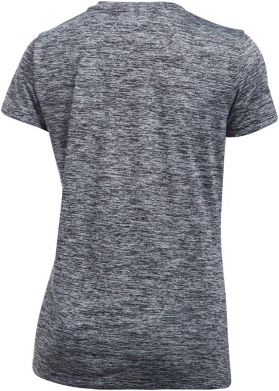 image:imageUnder Armour Womens Tech VNeck Twist ShortSleeve TShirtBlack Metallic Silver