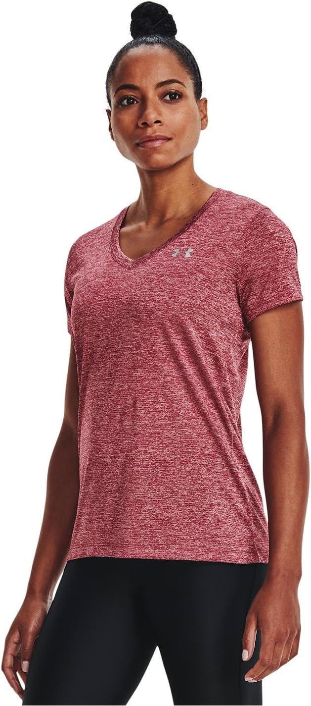 image:imageUnder Armour Womens Tech VNeck Twist ShortSleeve TShirtBlack Rose 664Metallic Silver