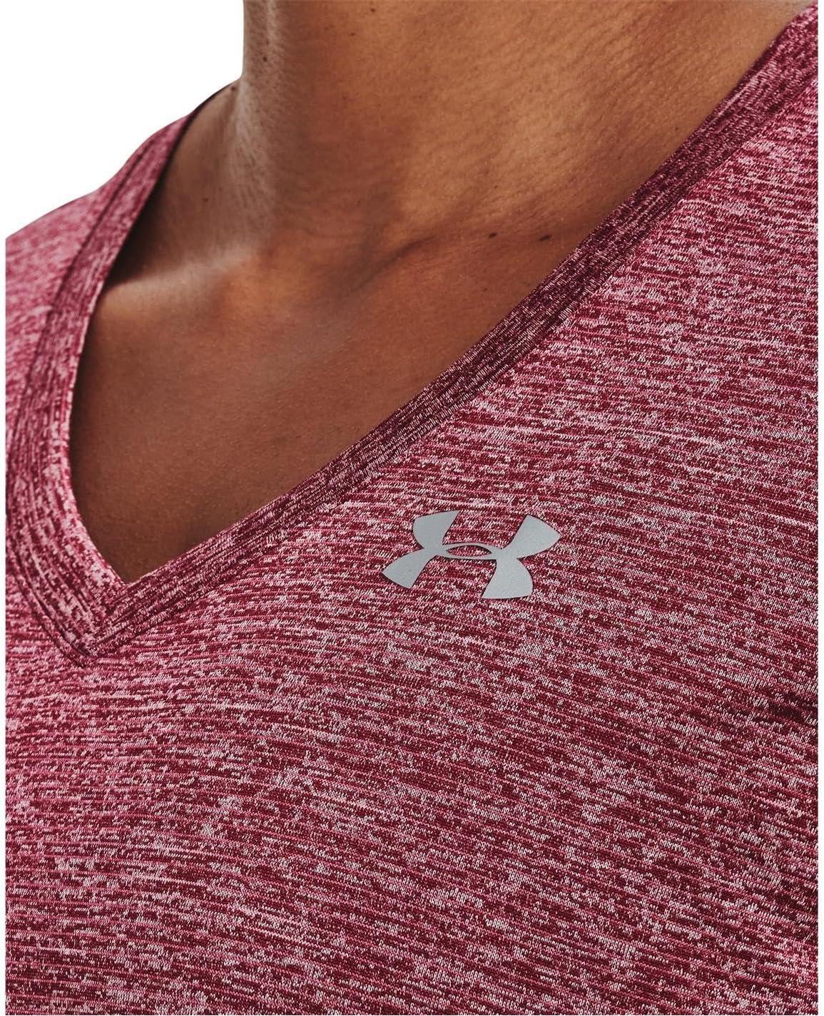 image:imageUnder Armour Womens Tech VNeck Twist ShortSleeve TShirtBlack Rose 664Metallic Silver