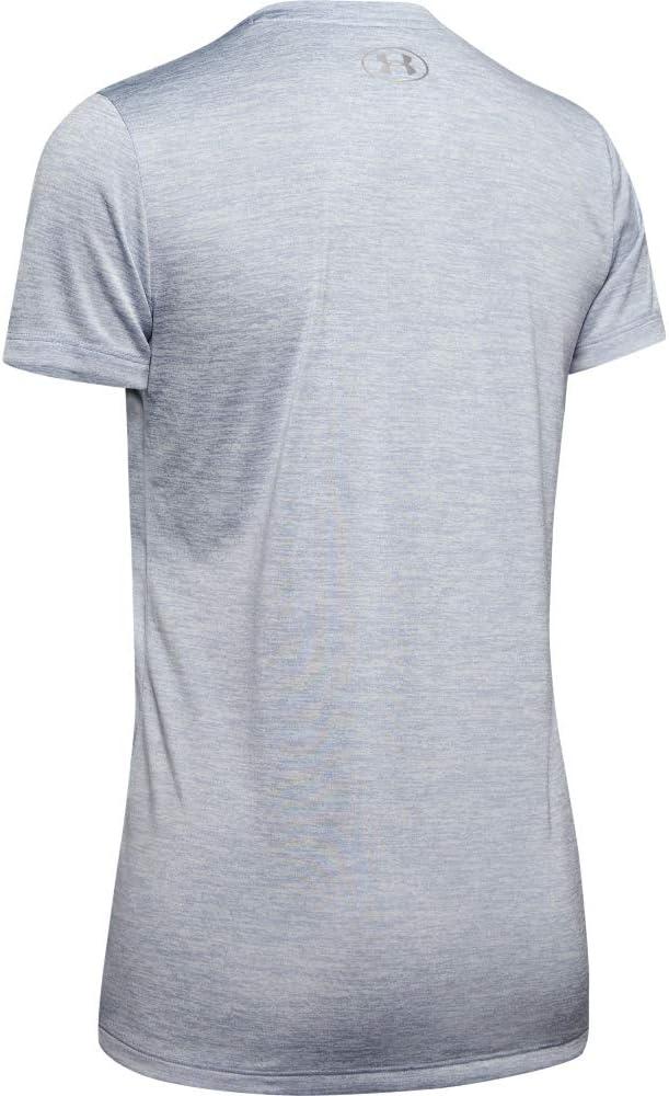 image:imageUnder Armour Womens Tech VNeck Twist ShortSleeve TShirtBlue Heights 448Metallic Silver