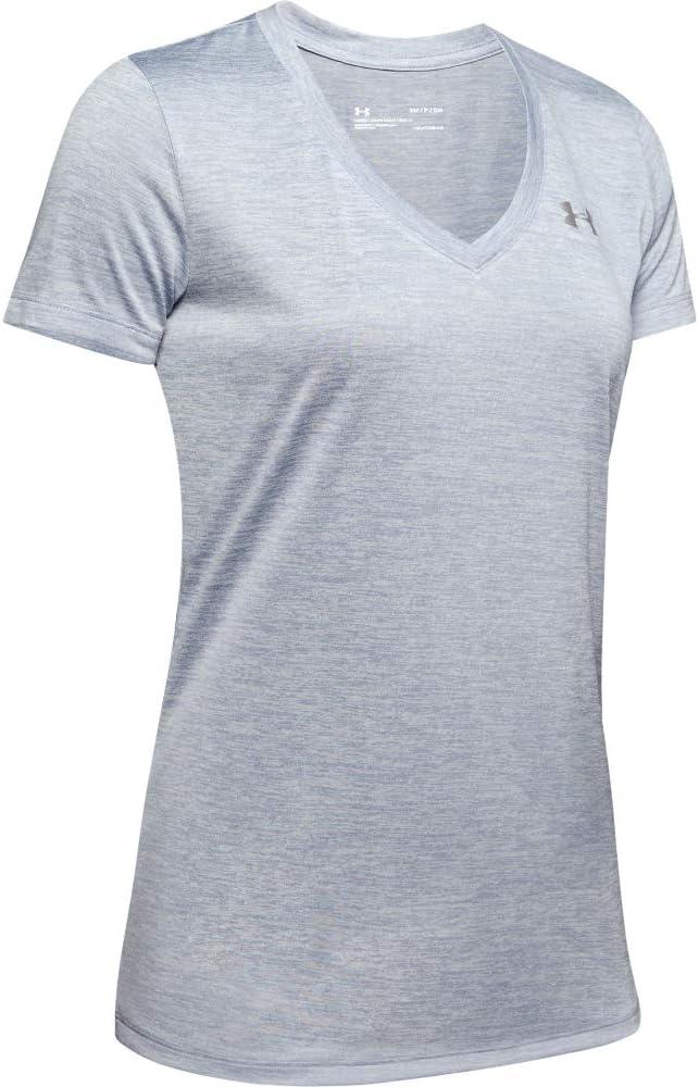 image:imageUnder Armour Womens Tech VNeck Twist ShortSleeve TShirtBlue Heights 448Metallic Silver