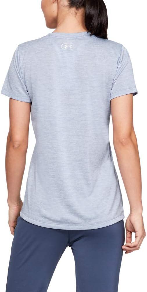 image:imageUnder Armour Womens Tech VNeck Twist ShortSleeve TShirtBlue Heights 448Metallic Silver