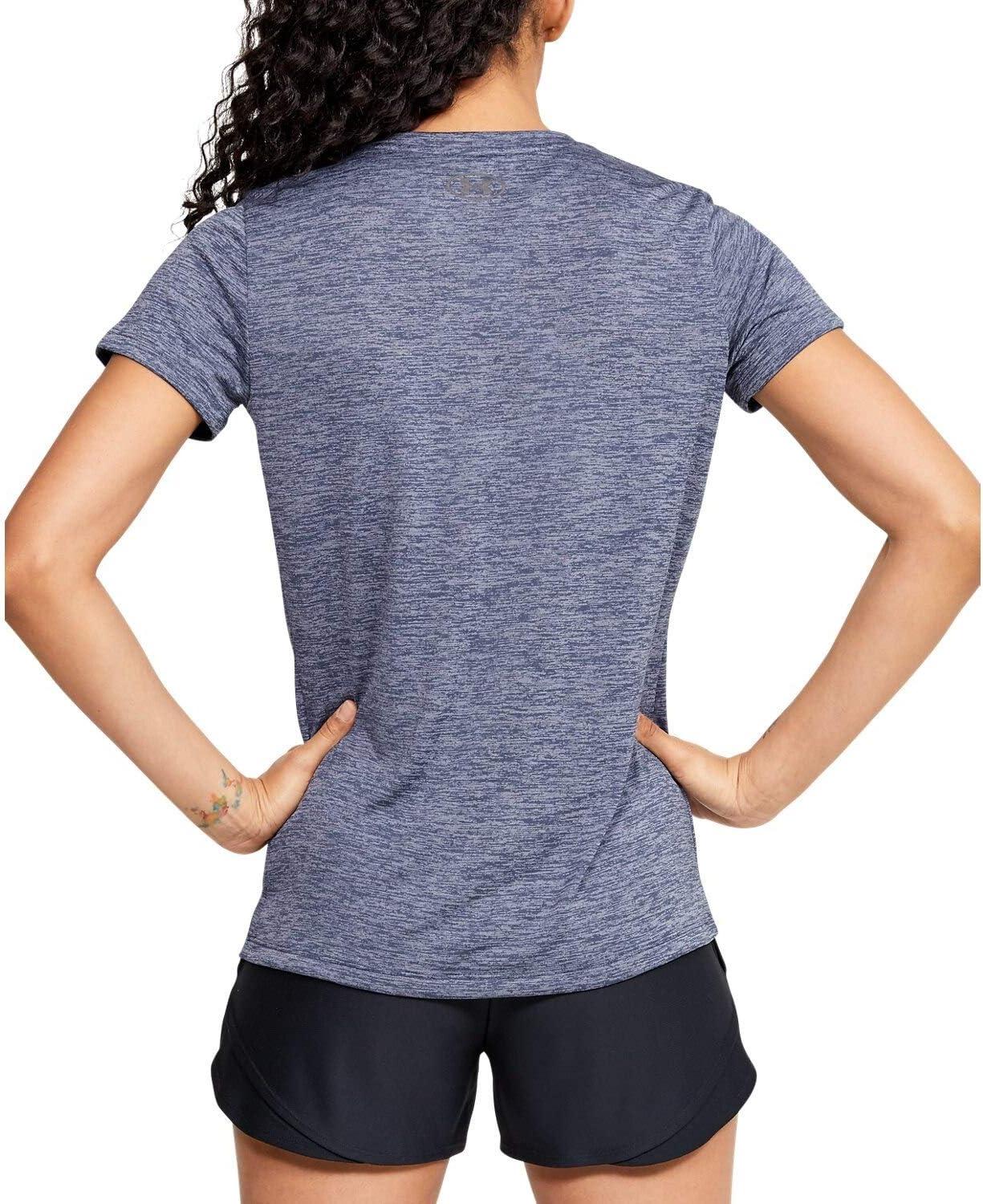 image:imageUnder Armour Womens Tech VNeck Twist ShortSleeve TShirtBlue Ink 497Metallic Silver