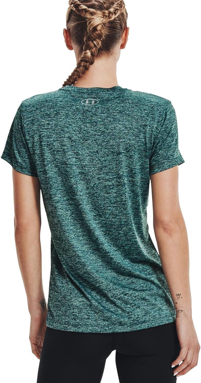 image:imageUnder Armour Womens Tech VNeck Twist ShortSleeve TShirtBlue Note 413Metallic Silver