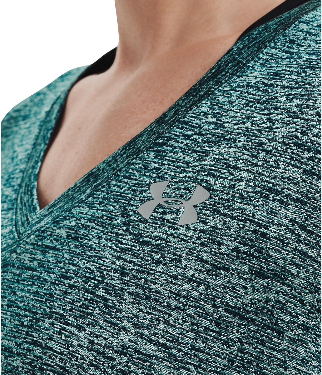 image:imageUnder Armour Womens Tech VNeck Twist ShortSleeve TShirtBlue Note 413Metallic Silver