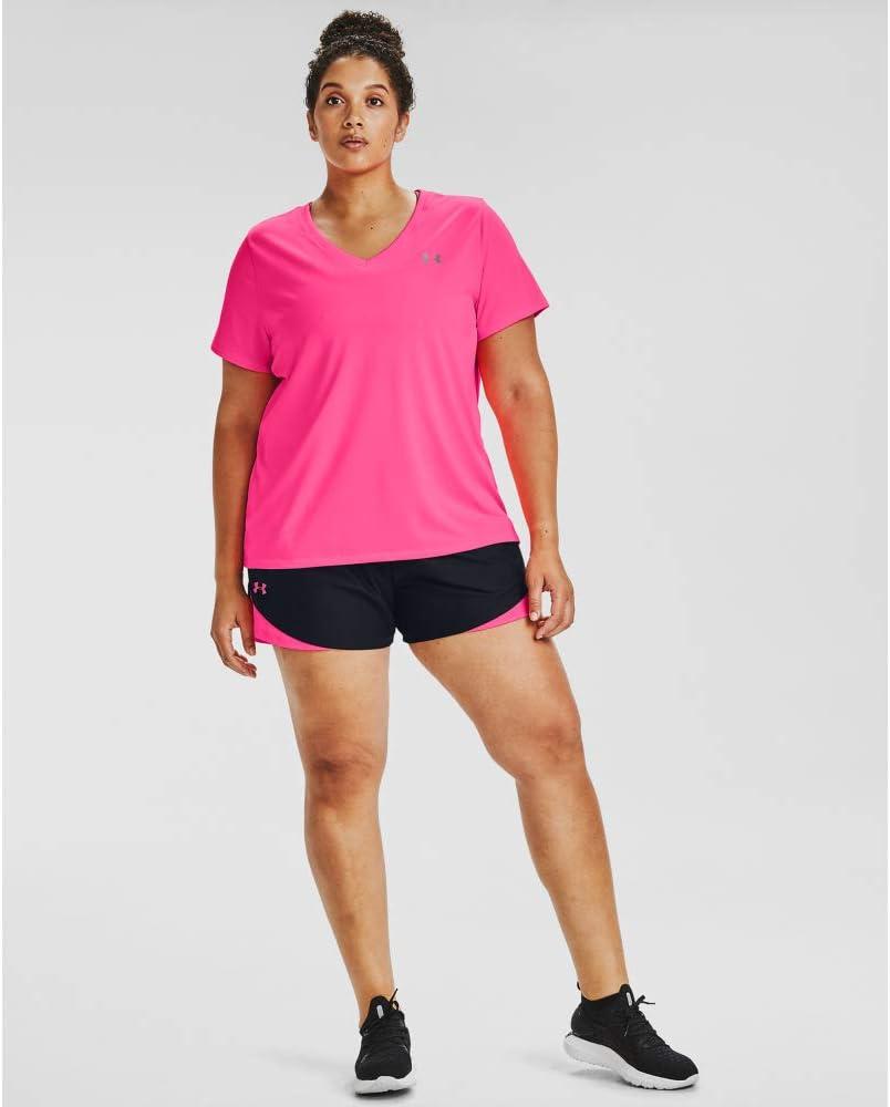 image:imageUnder Armour Womens Tech VNeck Twist ShortSleeve TShirtCerise 653Metallic Silver