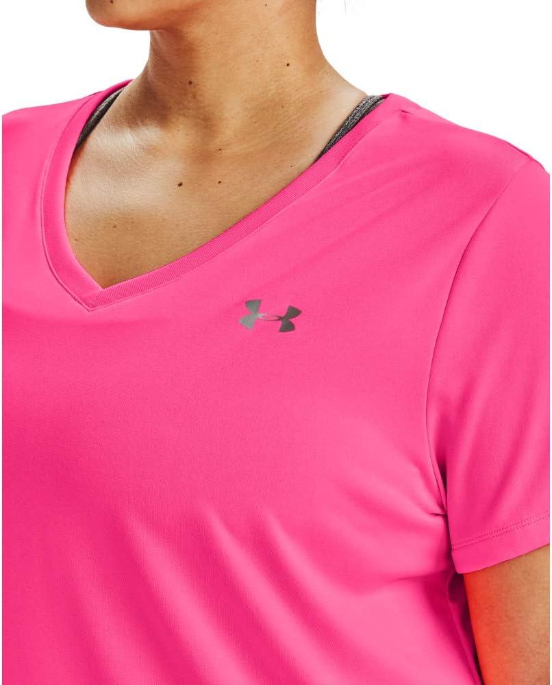 image:imageUnder Armour Womens Tech VNeck Twist ShortSleeve TShirtCerise 653Metallic Silver