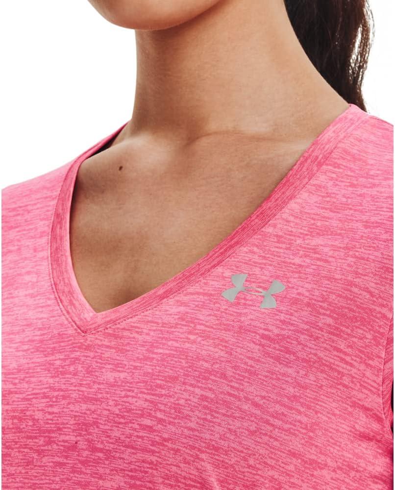 image:imageUnder Armour Womens Tech VNeck Twist ShortSleeve TShirtCerise 655Metallic Silver