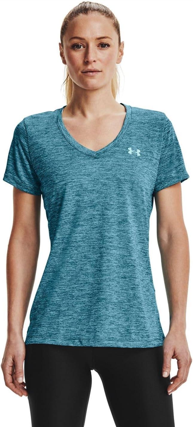 image:imageUnder Armour Womens Tech VNeck Twist ShortSleeve TShirtCrest Blue 446Metallic Silver