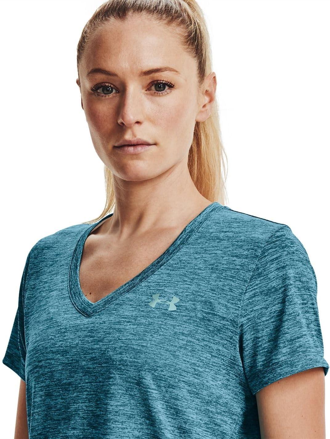 image:imageUnder Armour Womens Tech VNeck Twist ShortSleeve TShirtCrest Blue 446Metallic Silver