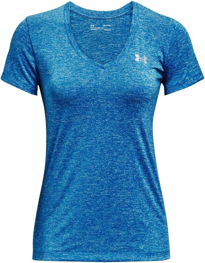 image:imageUnder Armour Womens Tech VNeck Twist ShortSleeve TShirtCruise Blue 900Metallic Silver