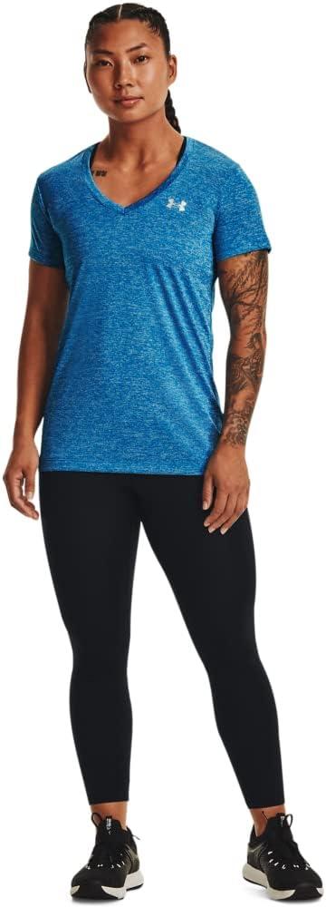 image:imageUnder Armour Womens Tech VNeck Twist ShortSleeve TShirtCruise Blue 900Metallic Silver