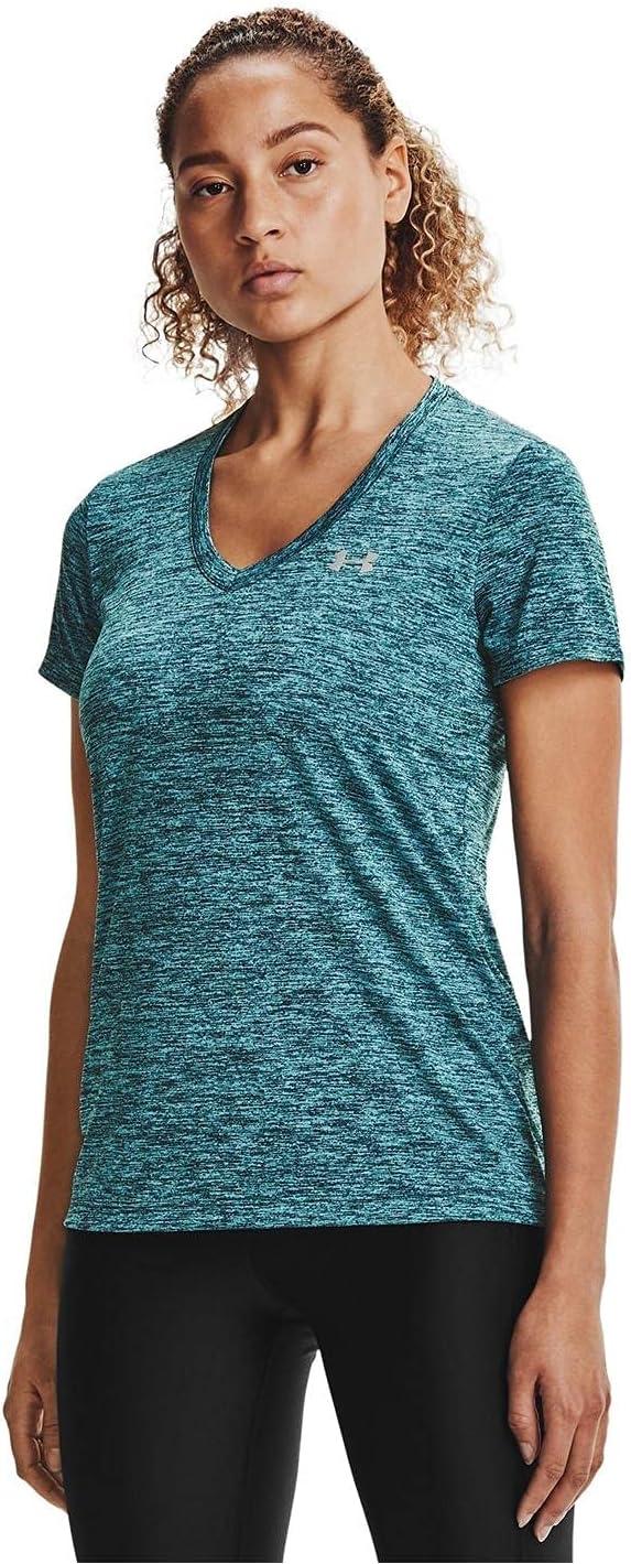 image:imageUnder Armour Womens Tech VNeck Twist ShortSleeve TShirtDark Cyan 463Metallic Silver
