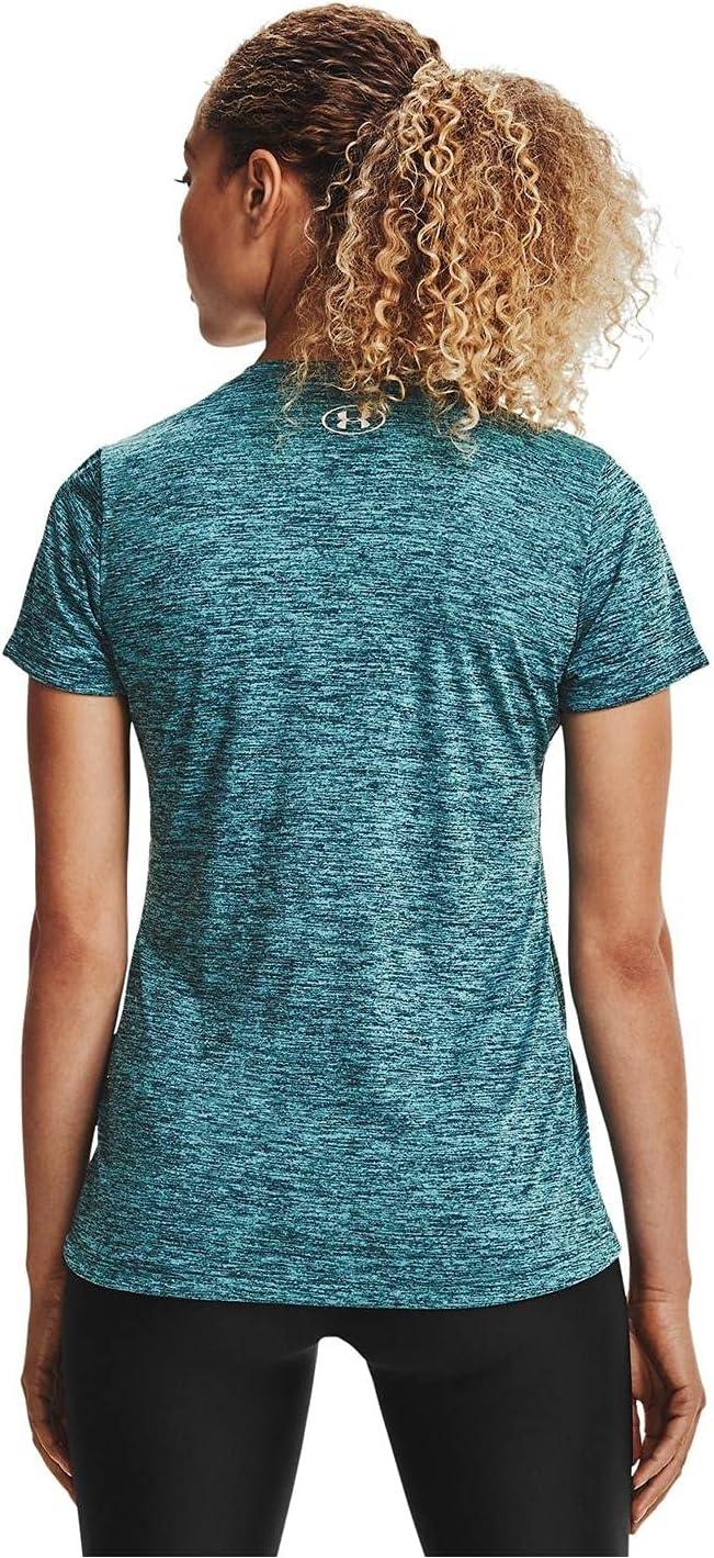 image:imageUnder Armour Womens Tech VNeck Twist ShortSleeve TShirtDark Cyan 463Metallic Silver