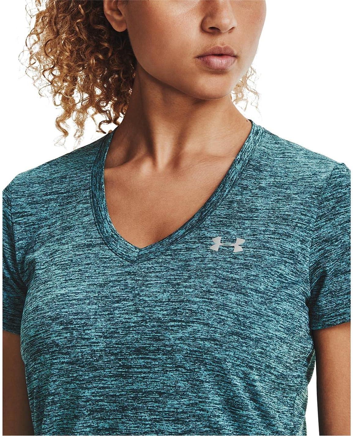 image:imageUnder Armour Womens Tech VNeck Twist ShortSleeve TShirtDark Cyan 463Metallic Silver