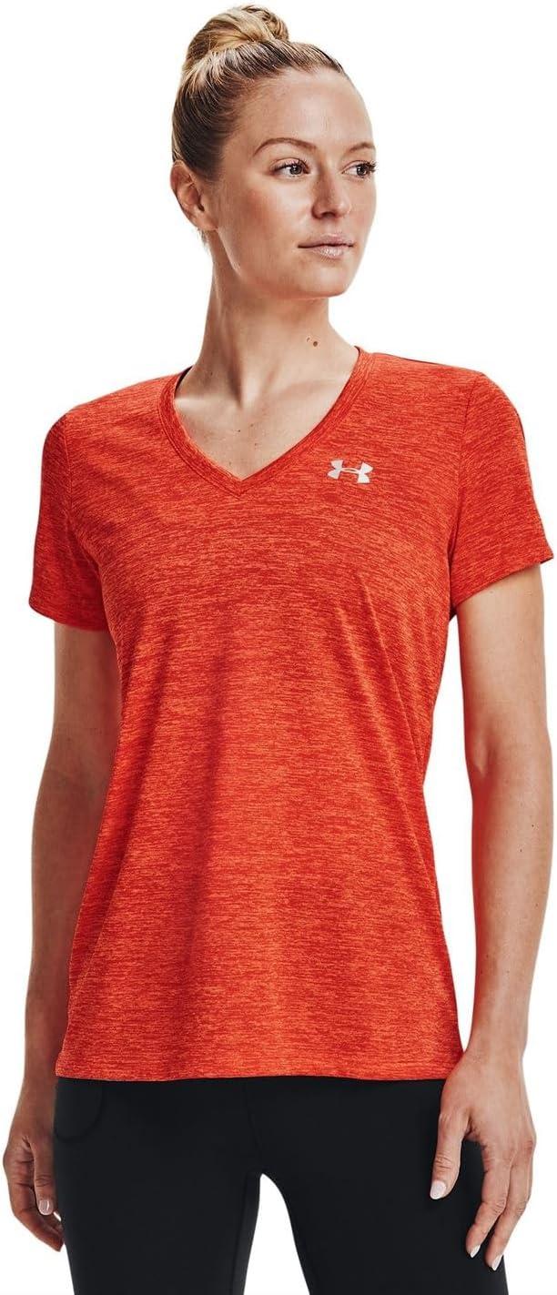 image:imageUnder Armour Womens Tech VNeck Twist ShortSleeve TShirtDark Orange 861Metallic Silver
