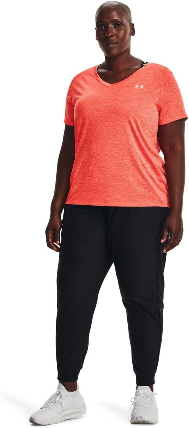 image:imageUnder Armour Womens Tech VNeck Twist ShortSleeve TShirtElectric Tangerine 824Metallic Silver