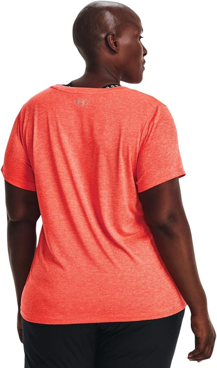 image:imageUnder Armour Womens Tech VNeck Twist ShortSleeve TShirtElectric Tangerine 824Metallic Silver