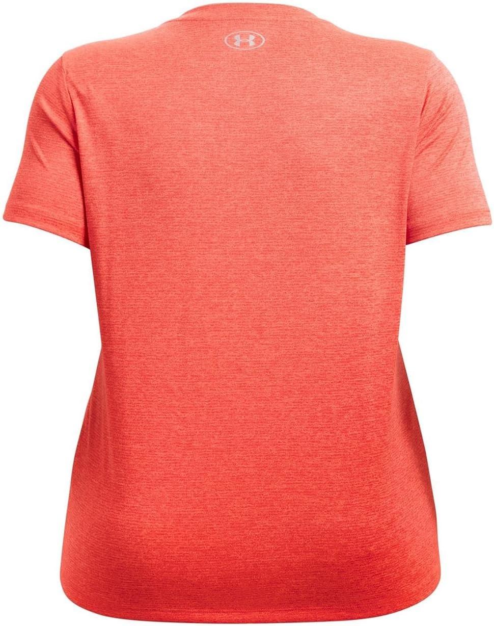 image:imageUnder Armour Womens Tech VNeck Twist ShortSleeve TShirtElectric Tangerine 824Metallic Silver