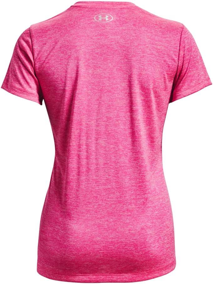 image:imageUnder Armour Womens Tech VNeck Twist ShortSleeve TShirtElectro Pink 695Metallic Silver