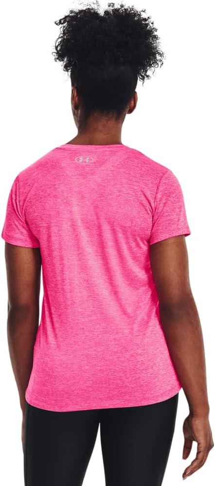 image:imageUnder Armour Womens Tech VNeck Twist ShortSleeve TShirtElectro Pink 695Metallic Silver