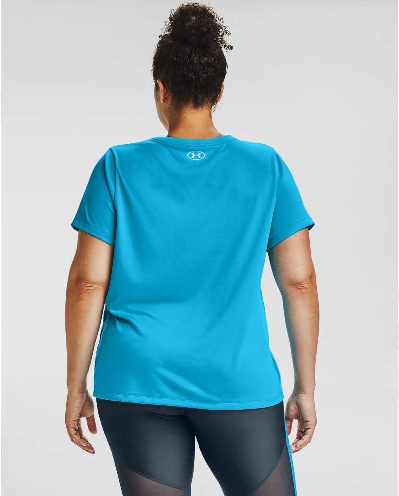 image:imageUnder Armour Womens Tech VNeck Twist ShortSleeve TShirtEquator Blue 417Metallic Silver