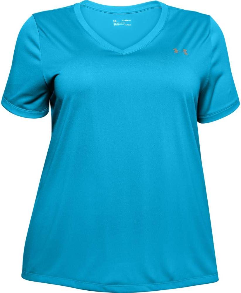 image:imageUnder Armour Womens Tech VNeck Twist ShortSleeve TShirtEquator Blue 417Metallic Silver