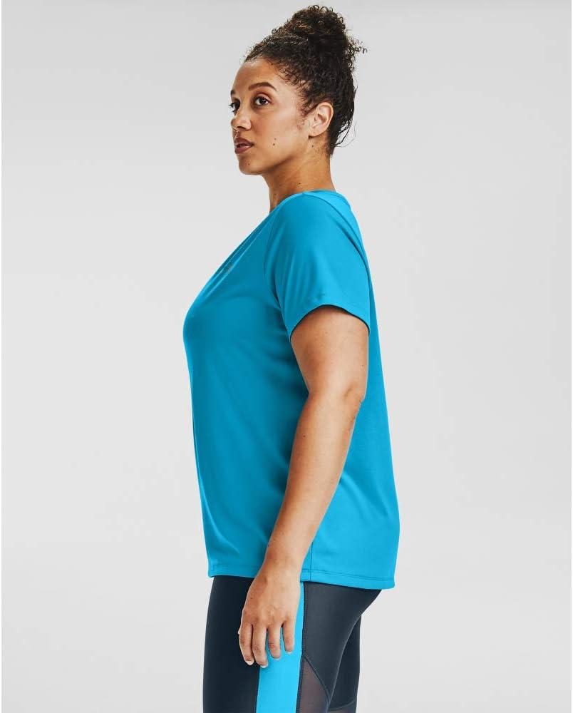 image:imageUnder Armour Womens Tech VNeck Twist ShortSleeve TShirtEquator Blue 417Metallic Silver