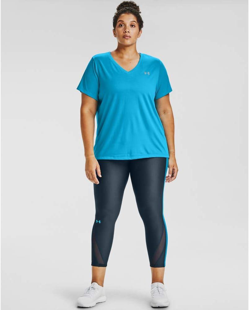image:imageUnder Armour Womens Tech VNeck Twist ShortSleeve TShirtEquator Blue 417Metallic Silver