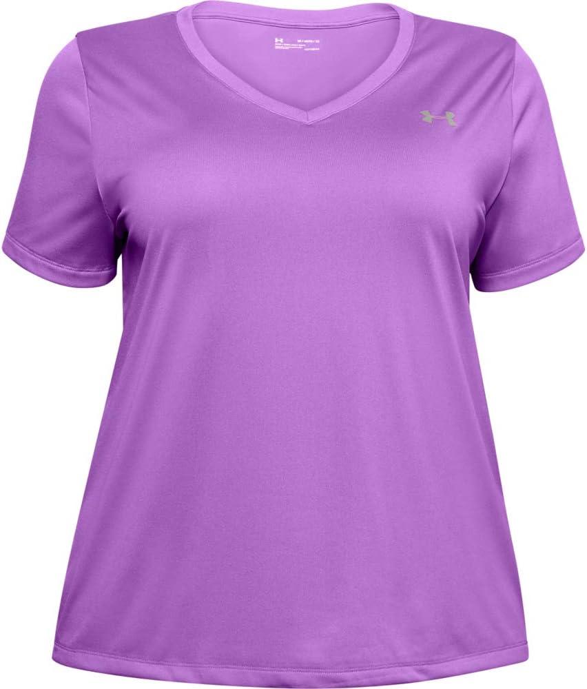 image:imageUnder Armour Womens Tech VNeck Twist ShortSleeve TShirtExotic Bloom 568Metallic Silver