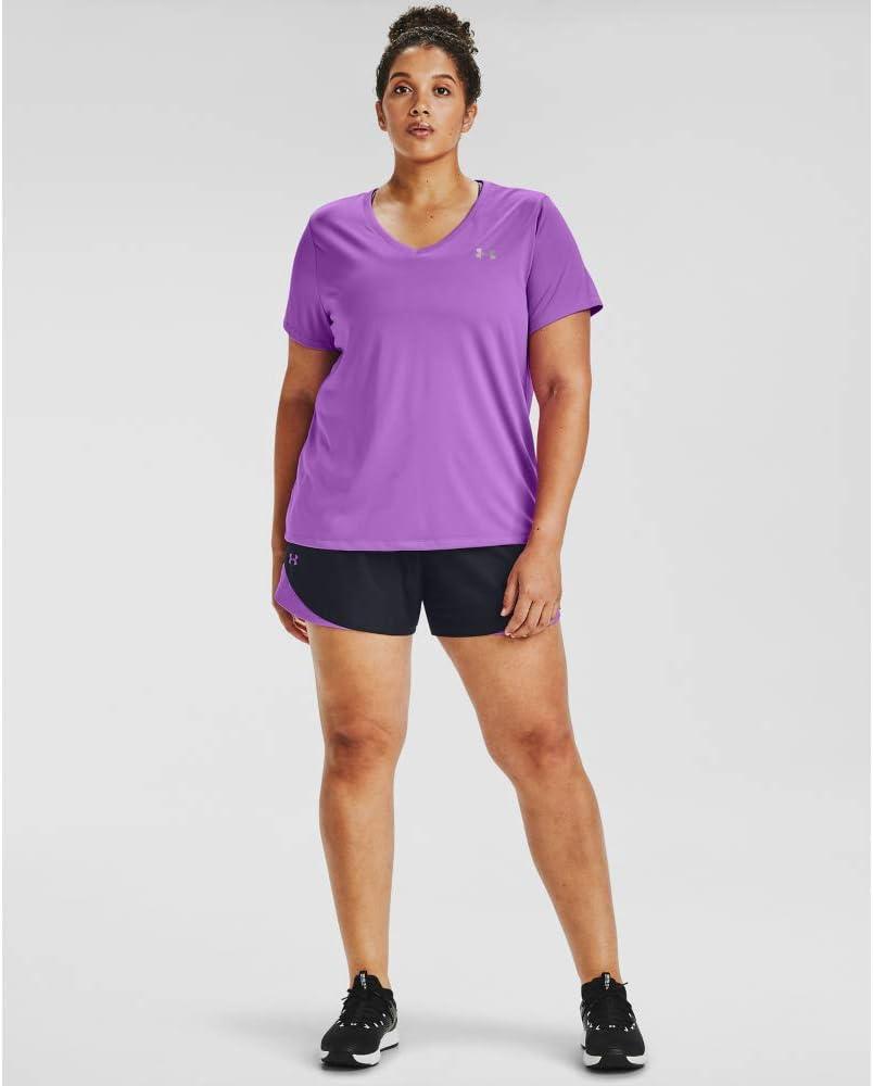 image:imageUnder Armour Womens Tech VNeck Twist ShortSleeve TShirtExotic Bloom 568Metallic Silver