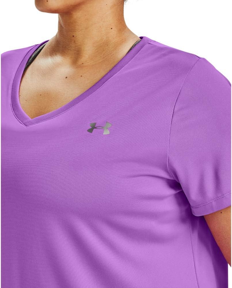 image:imageUnder Armour Womens Tech VNeck Twist ShortSleeve TShirtExotic Bloom 568Metallic Silver