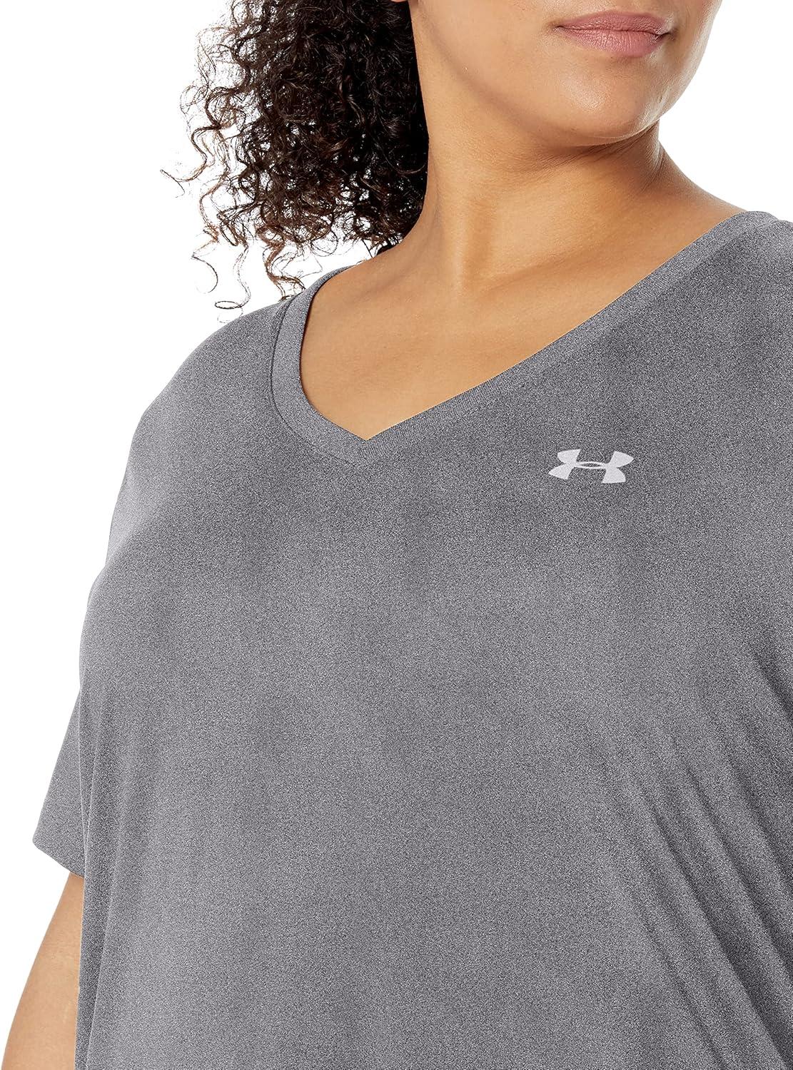 image:imageUnder Armour Womens Tech VNeck Twist ShortSleeve TShirtGray Metallic Silver