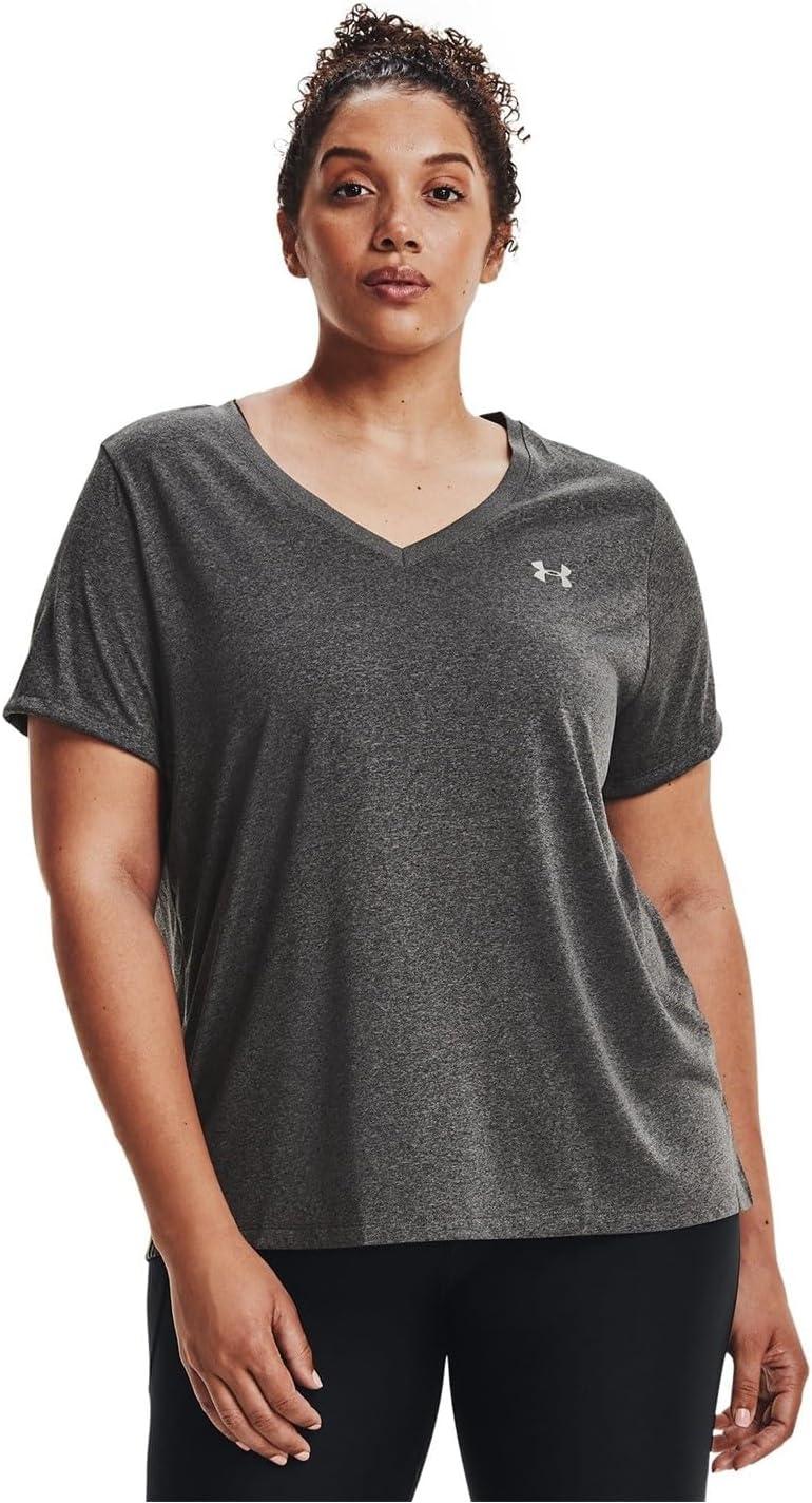 image:imageUnder Armour Womens Tech VNeck Twist ShortSleeve TShirtGray Metallic Silver