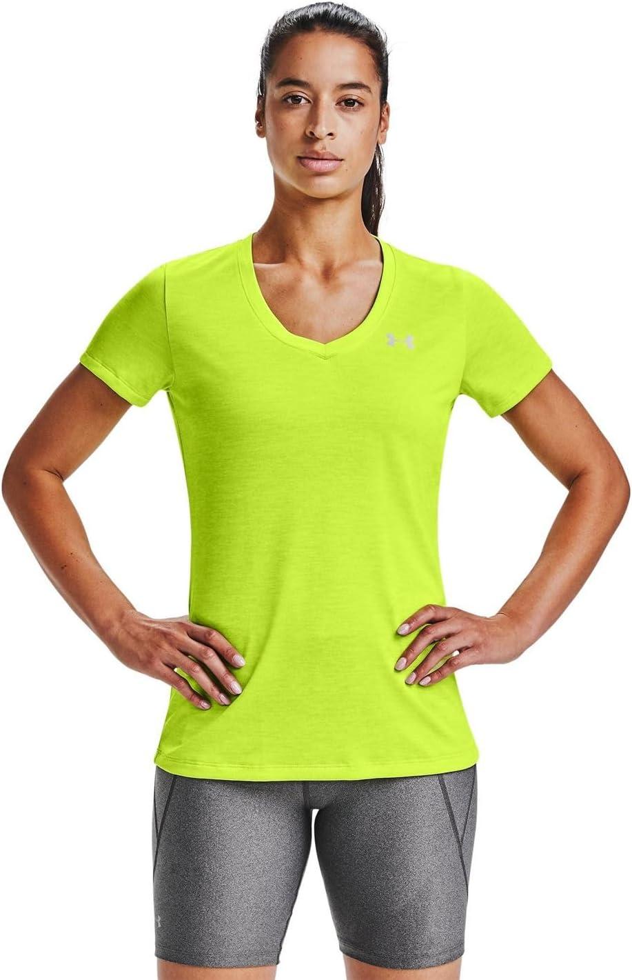image:imageUnder Armour Womens Tech VNeck Twist ShortSleeve TShirtGreen Citrine 394Tonal