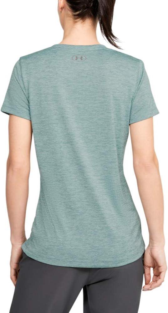 image:imageUnder Armour Womens Tech VNeck Twist ShortSleeve TShirtHushed Turquoise 396Metallic Silver