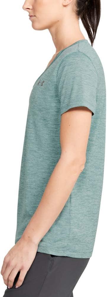 image:imageUnder Armour Womens Tech VNeck Twist ShortSleeve TShirtHushed Turquoise 396Metallic Silver