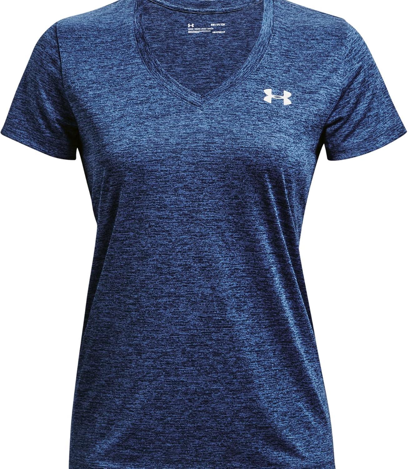 image:imageUnder Armour Womens Tech VNeck Twist ShortSleeve TShirtIndigo 405Metallic Silver