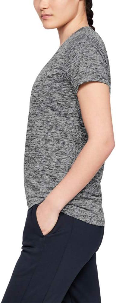 image:imageUnder Armour Womens Tech VNeck Twist ShortSleeve TShirtJet Gray 010Metallic Silver