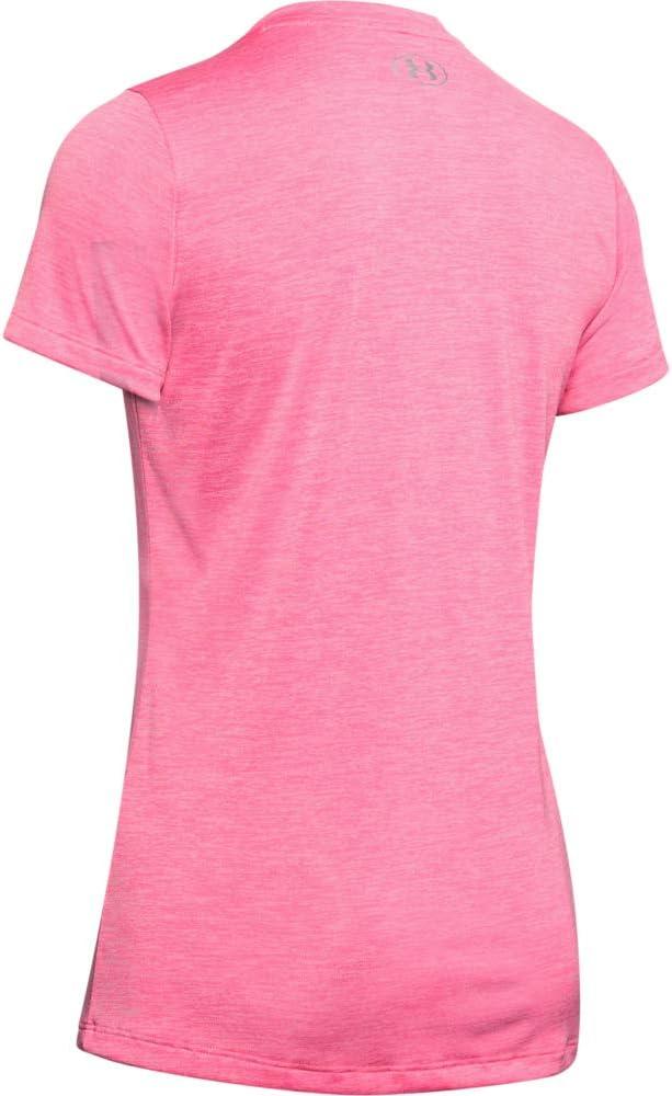 image:imageUnder Armour Womens Tech VNeck Twist ShortSleeve TShirtLipstick 691Metallic Silver