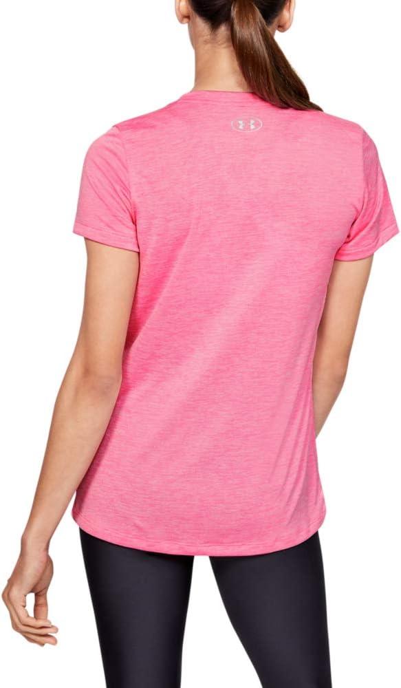 image:imageUnder Armour Womens Tech VNeck Twist ShortSleeve TShirtLipstick 691Metallic Silver
