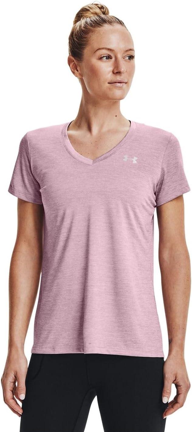 image:imageUnder Armour Womens Tech VNeck Twist ShortSleeve TShirtMauve Pink 699Metallic Silver