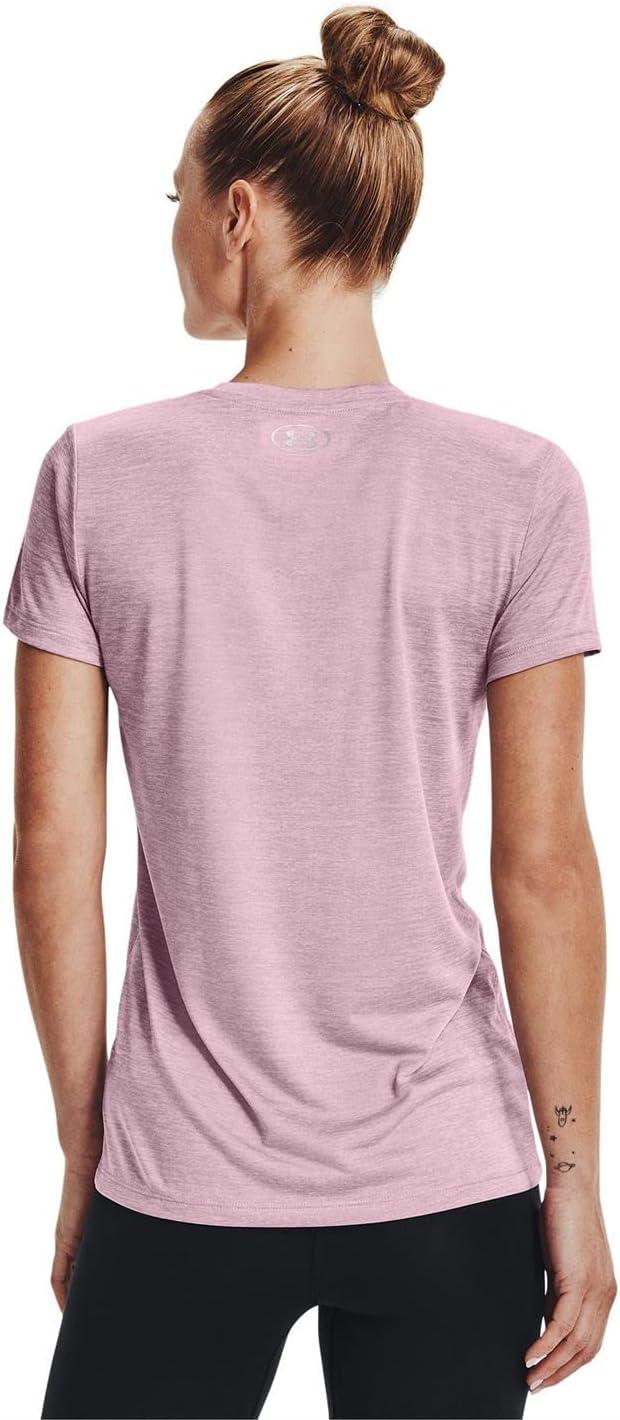 image:imageUnder Armour Womens Tech VNeck Twist ShortSleeve TShirtMauve Pink 699Metallic Silver