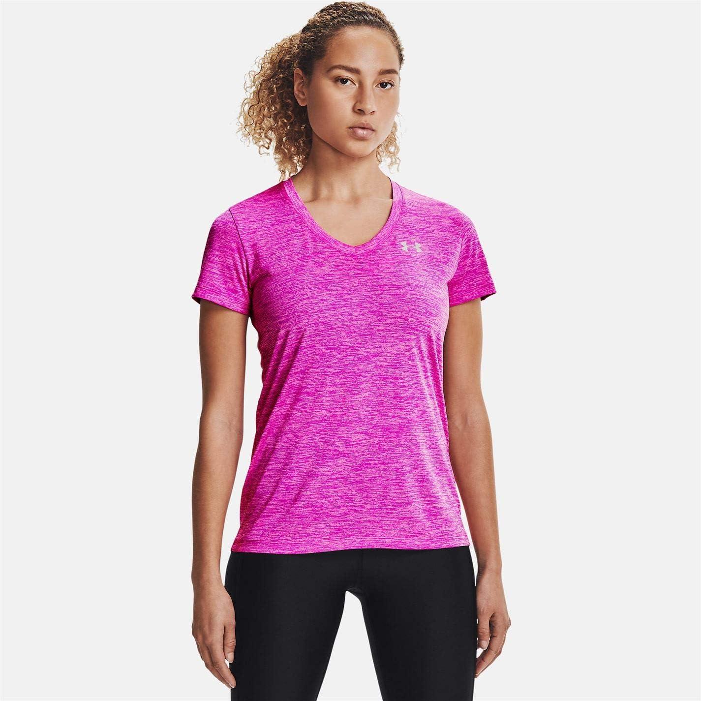 image:imageUnder Armour Womens Tech VNeck Twist ShortSleeve TShirtMeteor Pink 660Metallic Silver