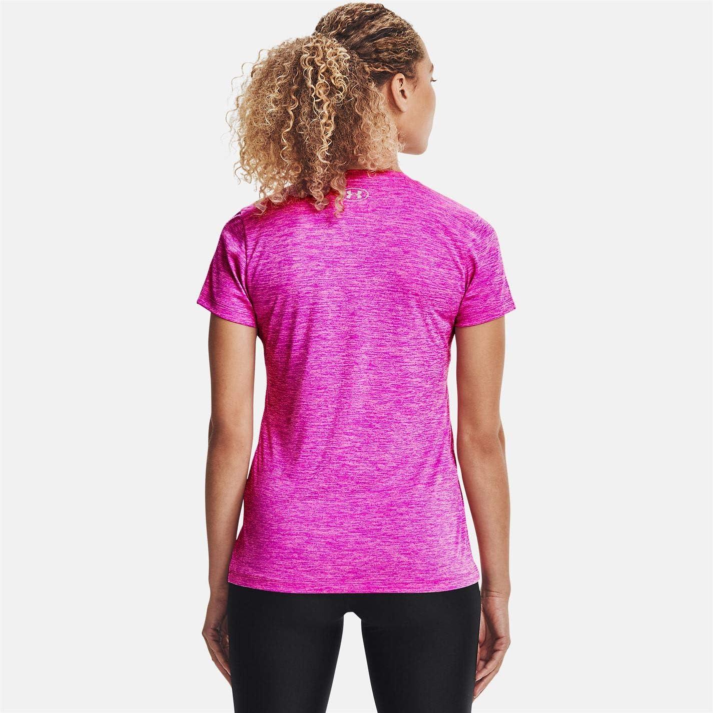 image:imageUnder Armour Womens Tech VNeck Twist ShortSleeve TShirtMeteor Pink 660Metallic Silver