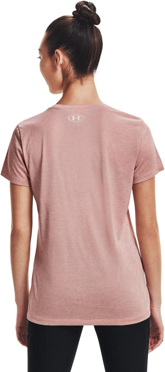 image:imageUnder Armour Womens Tech VNeck Twist ShortSleeve TShirtMicro Pink 685Metallic Silver